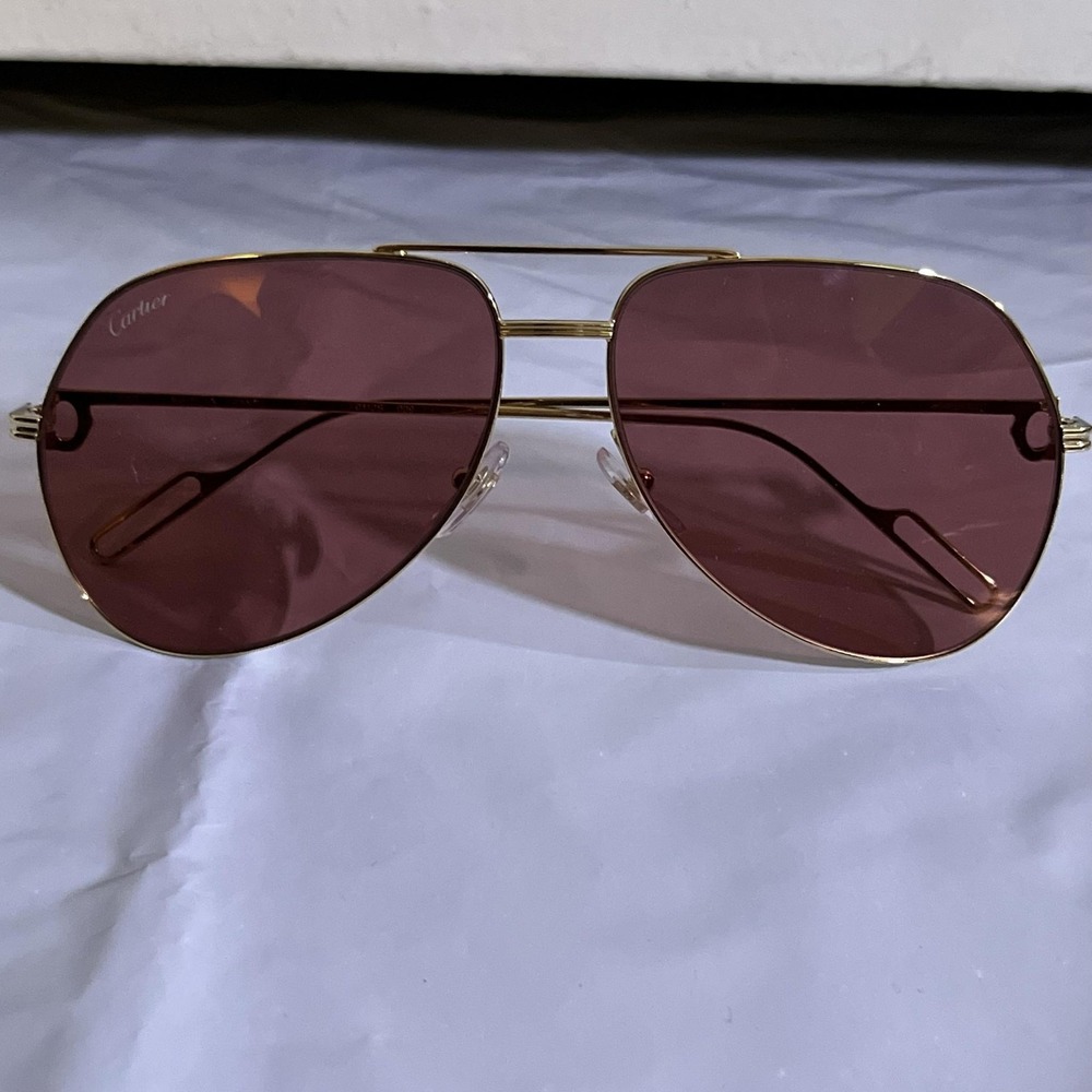 Cartier Sunglasses Mens Gold Red Aviator Metal Tinted Made In France Case